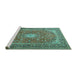 Sideview of Machine Washable Medallion Turquoise Traditional Area Rugs, wshtr2948turq