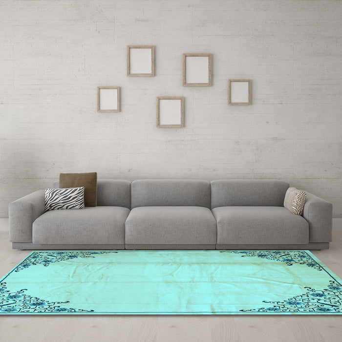 Machine Washable Persian Light Blue Traditional Rug in a Living Room, wshtr2949lblu