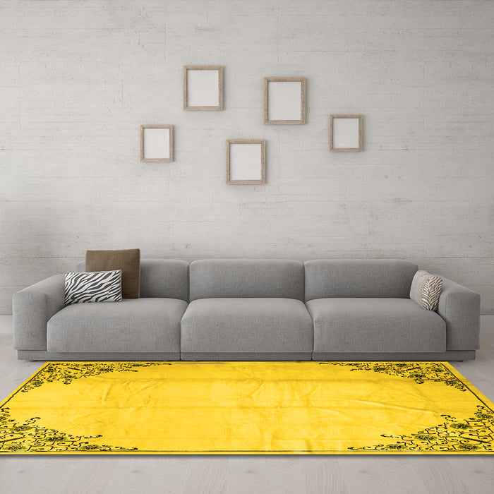 Machine Washable Persian Yellow Traditional Rug in a Living Room, wshtr2949yw