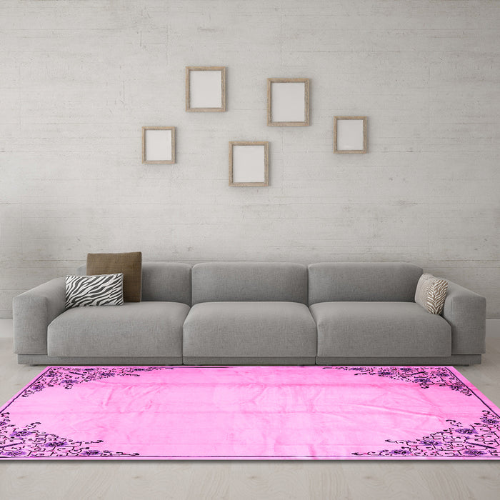 Machine Washable Persian Pink Traditional Rug in a Living Room, wshtr2949pnk