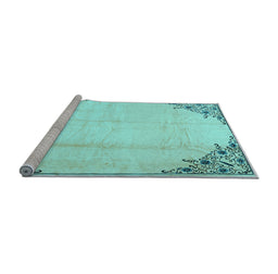 Sideview of Machine Washable Persian Light Blue Traditional Rug, wshtr2949lblu