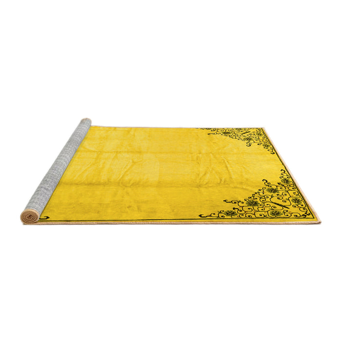 Sideview of Machine Washable Persian Yellow Traditional Rug, wshtr2949yw