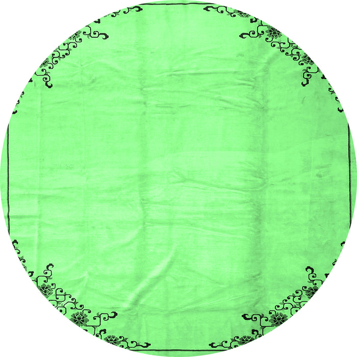 Round Machine Washable Persian Emerald Green Traditional Area Rugs, wshtr2949emgrn