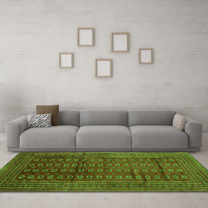 Machine Washable Southwestern Green Country Area Rugs in a Living Room,, wshtr294grn
