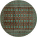 Round Machine Washable Southwestern Turquoise Country Area Rugs, wshtr294turq