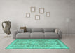 Machine Washable Persian Turquoise Traditional Area Rugs in a Living Room,, wshtr2950turq