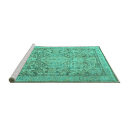 Sideview of Machine Washable Persian Turquoise Traditional Area Rugs, wshtr2950turq