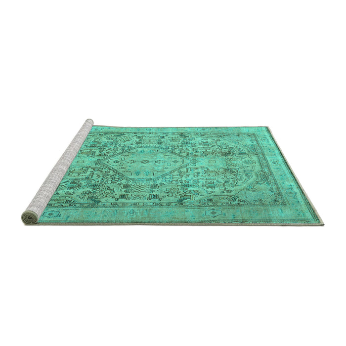 Sideview of Machine Washable Persian Turquoise Traditional Area Rugs, wshtr2950turq