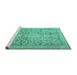 Sideview of Machine Washable Persian Turquoise Traditional Area Rugs, wshtr2950turq