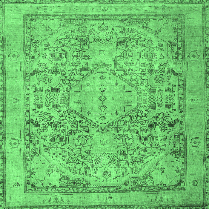 Square Machine Washable Persian Emerald Green Traditional Area Rugs, wshtr2950emgrn
