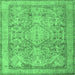 Square Machine Washable Persian Emerald Green Traditional Area Rugs, wshtr2950emgrn