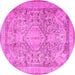 Round Machine Washable Persian Pink Traditional Rug, wshtr2950pnk