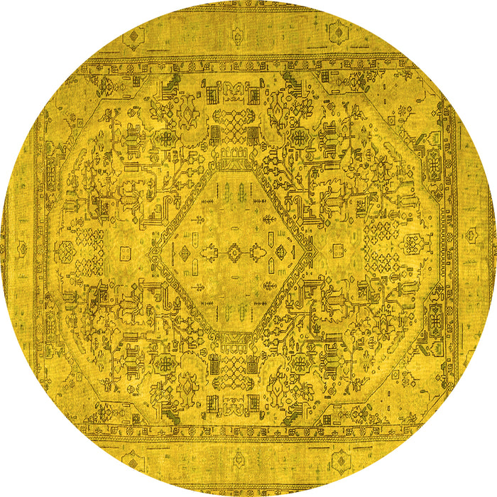 Round Machine Washable Persian Yellow Traditional Rug, wshtr2950yw