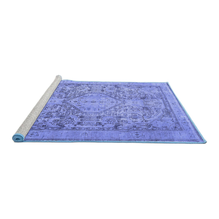 Sideview of Machine Washable Persian Blue Traditional Rug, wshtr2950blu