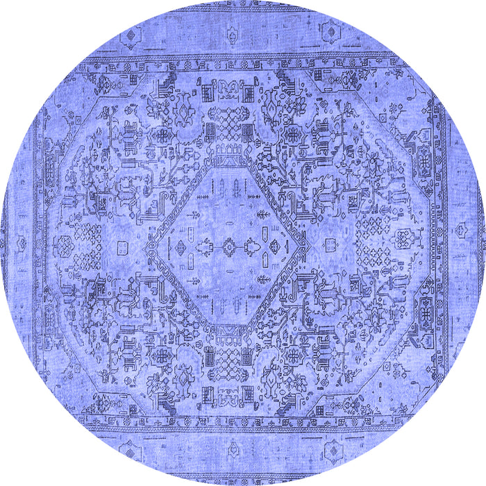 Round Machine Washable Persian Blue Traditional Rug, wshtr2950blu