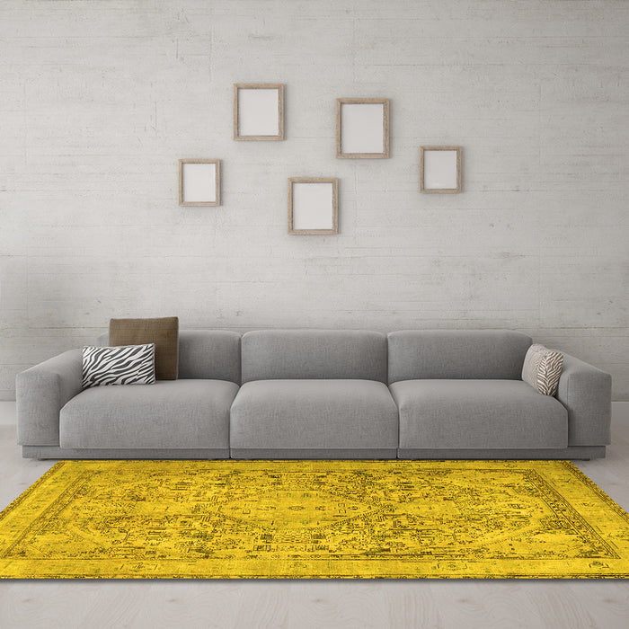 Machine Washable Persian Yellow Traditional Rug in a Living Room, wshtr2950yw