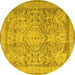 Round Persian Yellow Traditional Rug, tr2950yw