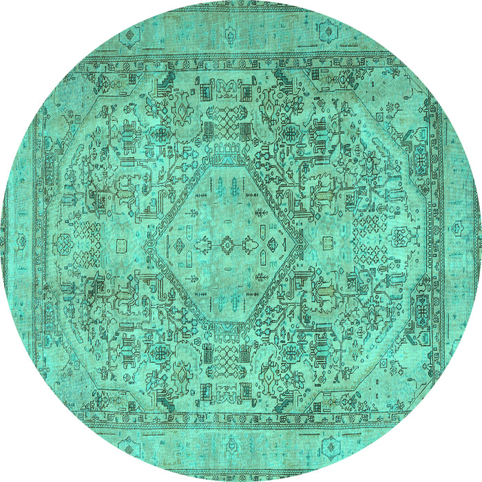 Round Machine Washable Persian Turquoise Traditional Area Rugs, wshtr2950turq