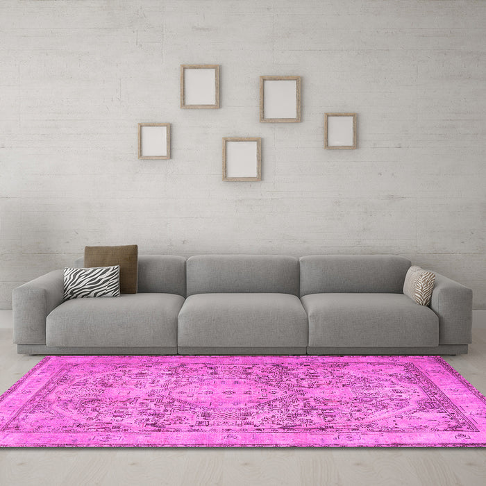 Machine Washable Persian Pink Traditional Rug in a Living Room, wshtr2950pnk