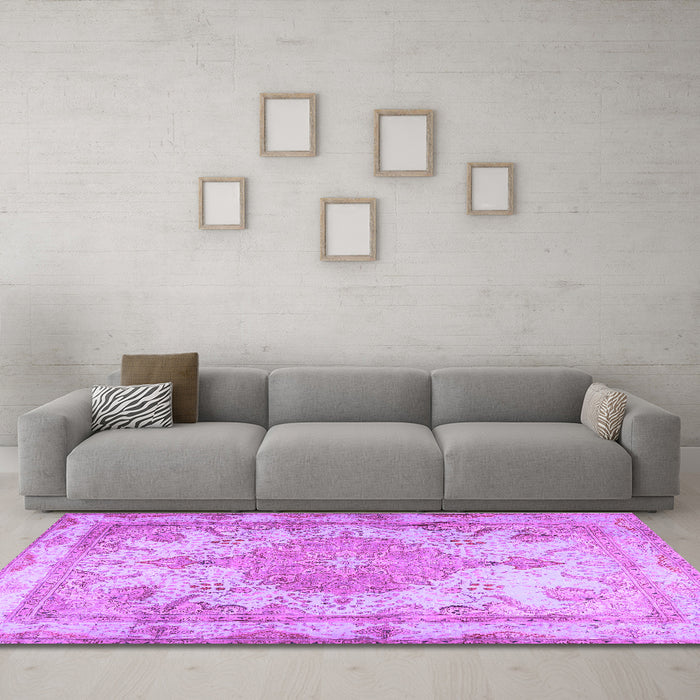 Machine Washable Persian Purple Traditional Area Rugs in a Living Room, wshtr2951pur