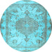 Round Machine Washable Persian Light Blue Traditional Rug, wshtr2951lblu