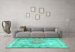 Machine Washable Persian Turquoise Traditional Area Rugs in a Living Room,, wshtr2951turq