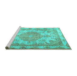 Sideview of Machine Washable Persian Turquoise Traditional Area Rugs, wshtr2951turq