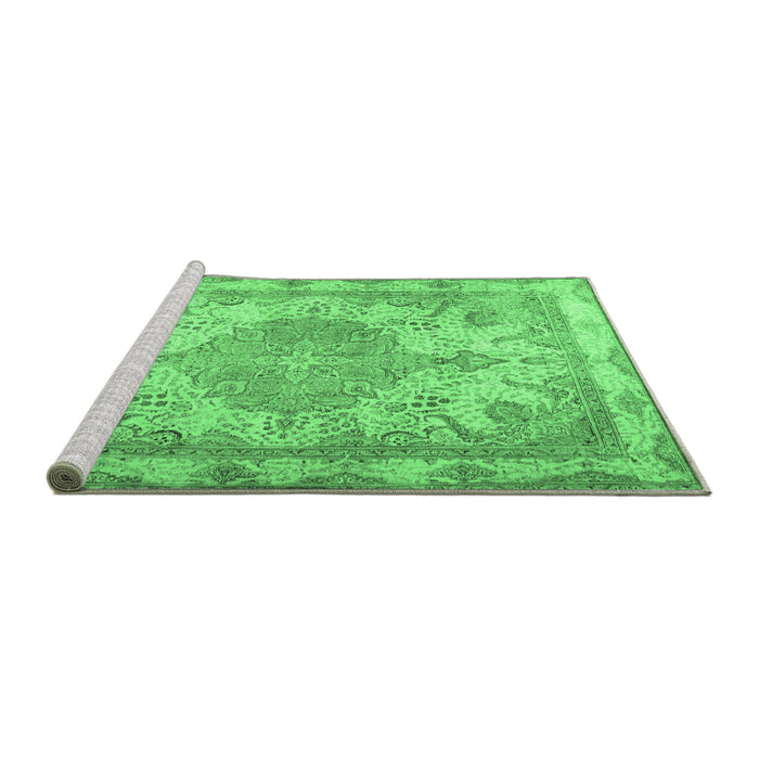 Sideview of Machine Washable Persian Emerald Green Traditional Area Rugs, wshtr2951emgrn