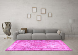 Machine Washable Persian Pink Traditional Rug in a Living Room, wshtr2951pnk