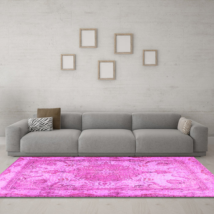 Machine Washable Persian Pink Traditional Rug in a Living Room, wshtr2951pnk