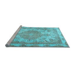 Sideview of Machine Washable Persian Light Blue Traditional Rug, wshtr2951lblu