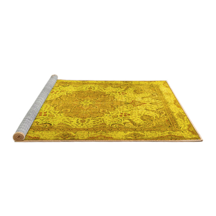 Sideview of Machine Washable Persian Yellow Traditional Rug, wshtr2951yw
