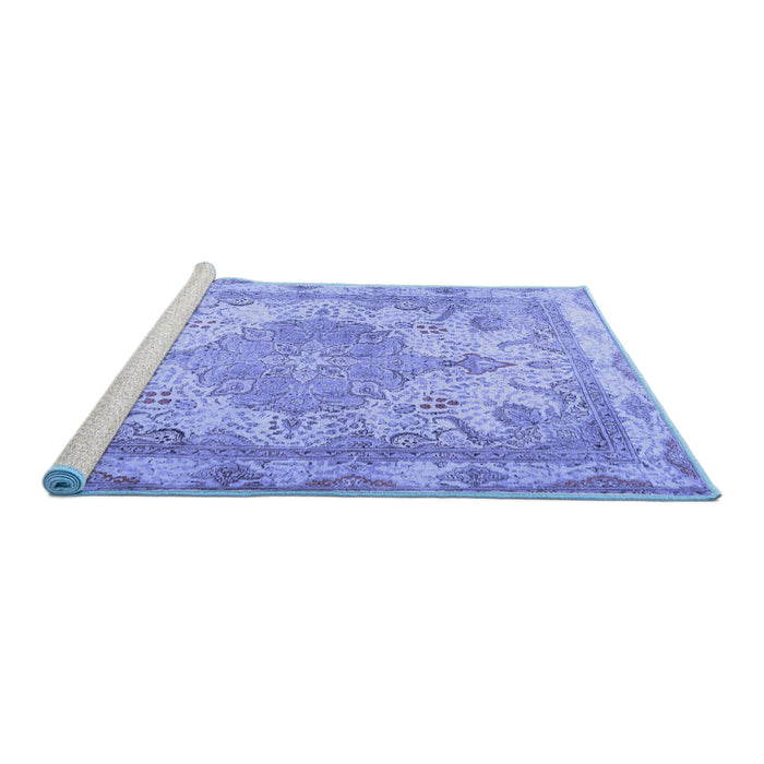 Sideview of Machine Washable Persian Blue Traditional Rug, wshtr2951blu