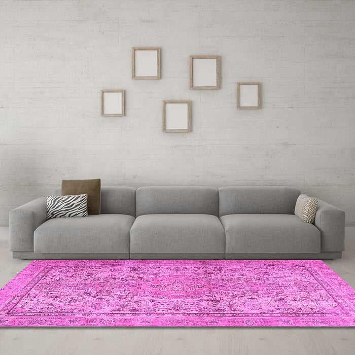 Machine Washable Persian Pink Traditional Rug in a Living Room, wshtr2952pnk