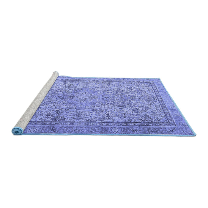 Sideview of Machine Washable Persian Blue Traditional Rug, wshtr2952blu