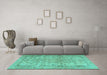 Machine Washable Persian Turquoise Traditional Area Rugs in a Living Room,, wshtr2952turq