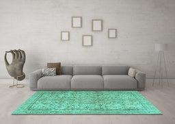 Machine Washable Persian Turquoise Traditional Area Rugs in a Living Room,, wshtr2952turq