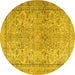 Round Machine Washable Persian Yellow Traditional Rug, wshtr2952yw