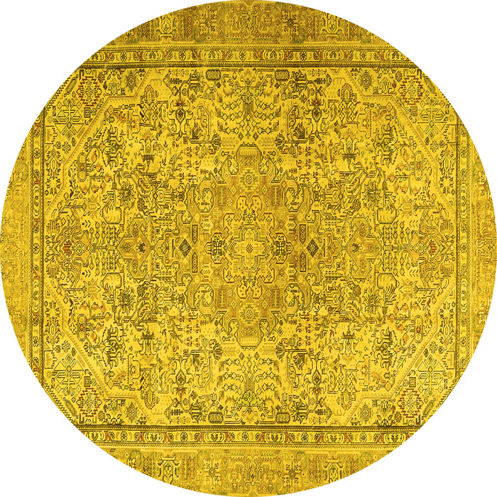 Round Persian Yellow Traditional Rug, tr2952yw