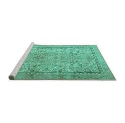 Sideview of Machine Washable Persian Turquoise Traditional Area Rugs, wshtr2952turq