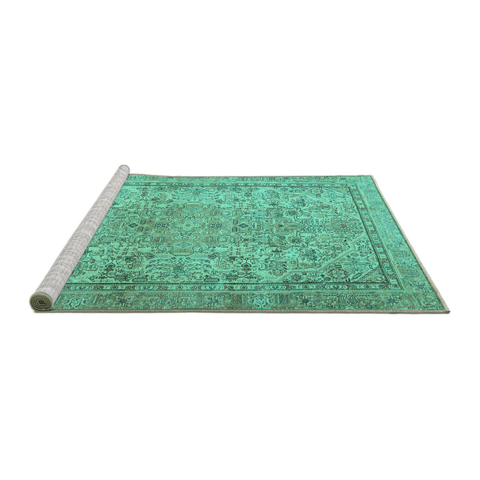 Sideview of Machine Washable Persian Turquoise Traditional Area Rugs, wshtr2952turq