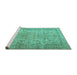 Sideview of Machine Washable Persian Turquoise Traditional Area Rugs, wshtr2952turq