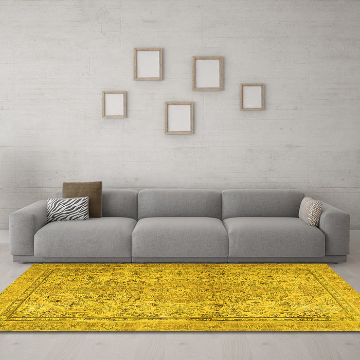 Machine Washable Persian Yellow Traditional Rug in a Living Room, wshtr2952yw
