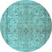 Round Machine Washable Persian Light Blue Traditional Rug, wshtr2952lblu