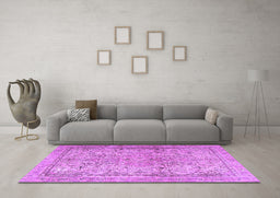 Machine Washable Persian Purple Traditional Area Rugs in a Living Room, wshtr2952pur