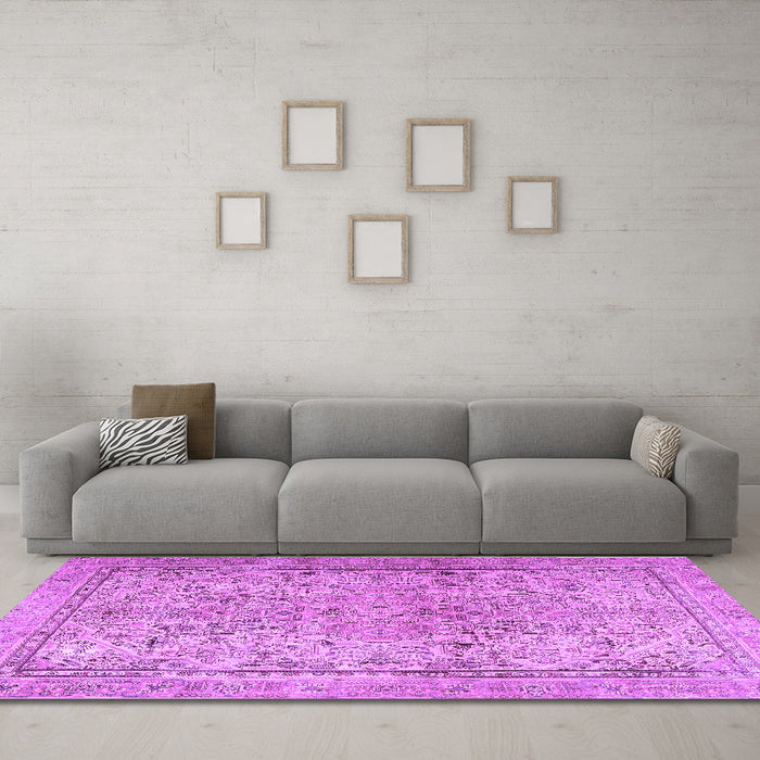 Machine Washable Persian Purple Traditional Area Rugs in a Living Room, wshtr2952pur