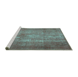 Sideview of Machine Washable Persian Turquoise Traditional Area Rugs, wshtr2953turq