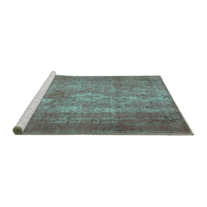 Sideview of Machine Washable Persian Turquoise Traditional Area Rugs, wshtr2953turq