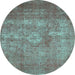 Round Machine Washable Persian Turquoise Traditional Area Rugs, wshtr2953turq