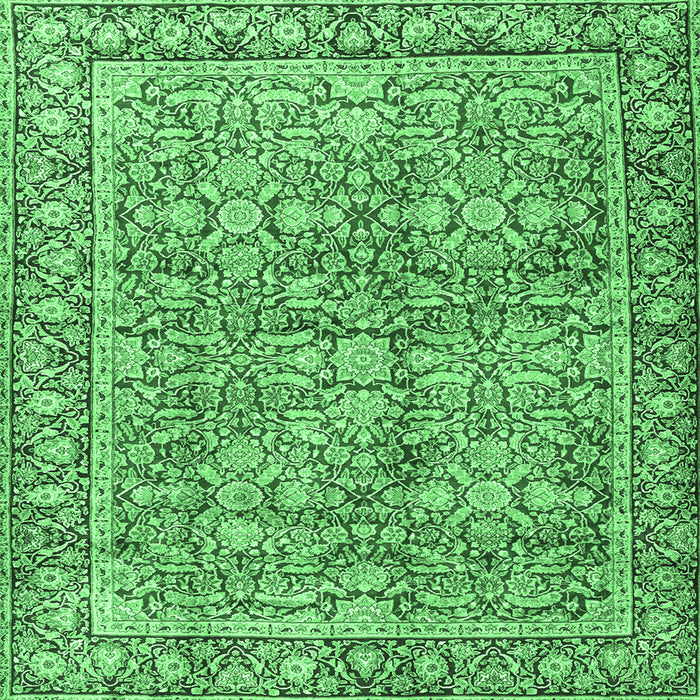 Square Machine Washable Persian Emerald Green Traditional Area Rugs, wshtr2954emgrn